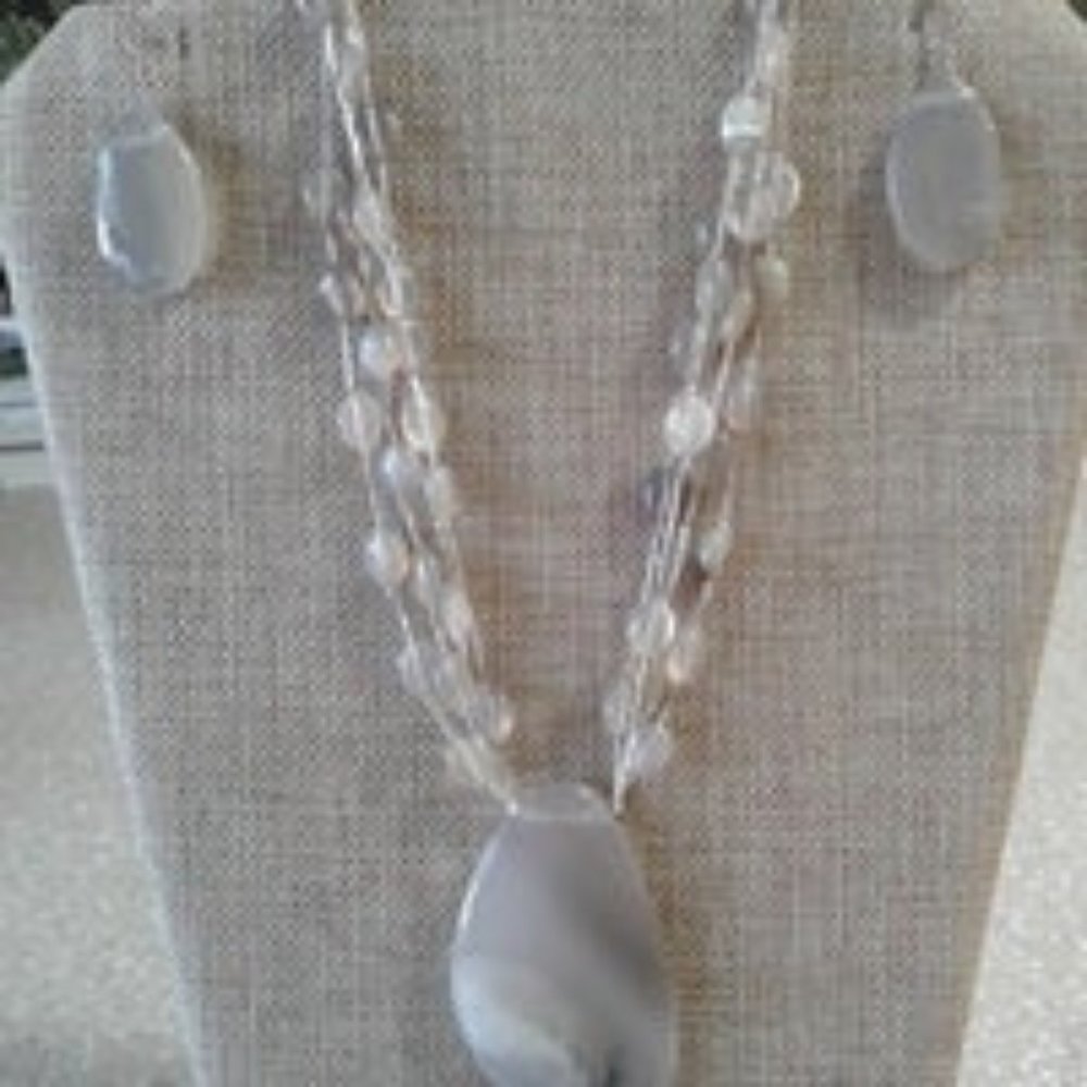 Grey Agate Necklace & Earring Set NWOT